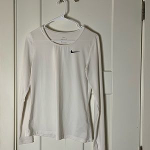 Long sleeve white mesh Nike workout top